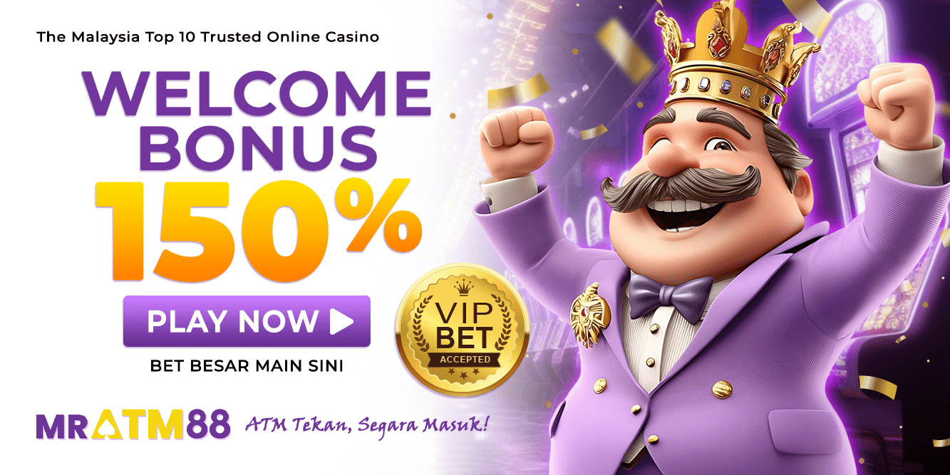 Promotional banner highlighting 150 percent welcome bonus and VIP bet acceptance at MRATM88 - mratm88web.my