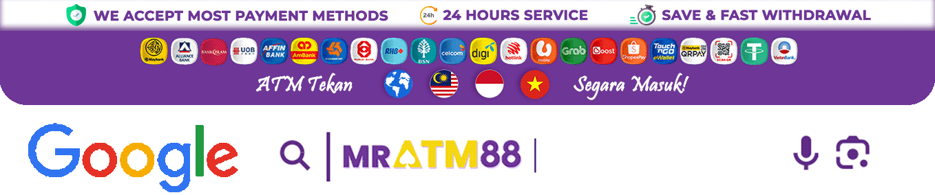 Payment gateway banner displaying 24 hour fast withdrawal options supported by MRATM88 casino - mratm88web.my